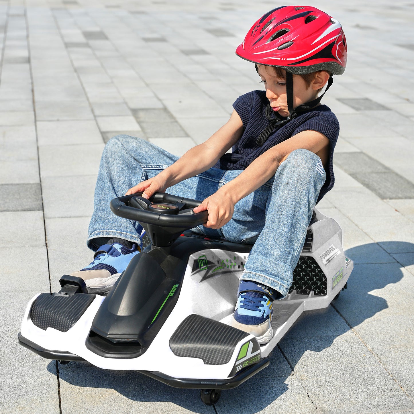 Brushless High-Speed 24V Go Kart, ThunderDrift™ Outdoor Racer Drifter with Variable Speed Throttle and Bonus Protective Gears