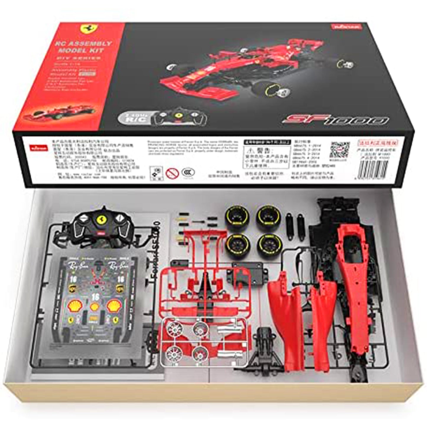 Ferrari SF1000 F1 Supercar 1/16 Scale DIY Building Kit Licensed with Remote Control and Customization Stickers by Rastar, 65pcs