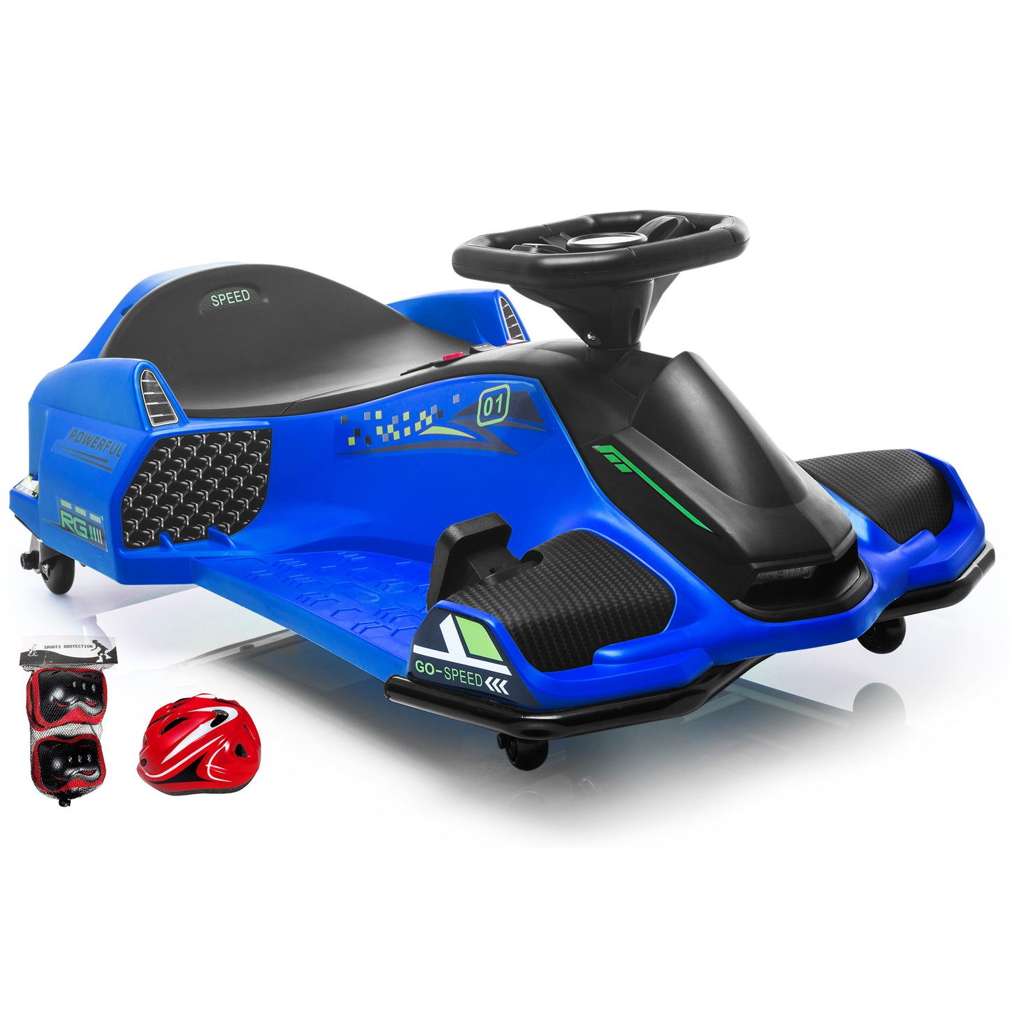 Brushless High-Speed 24V Go Kart, ThunderDrift™ Outdoor Racer Drifter with Variable Speed Throttle and Bonus Protective Gears