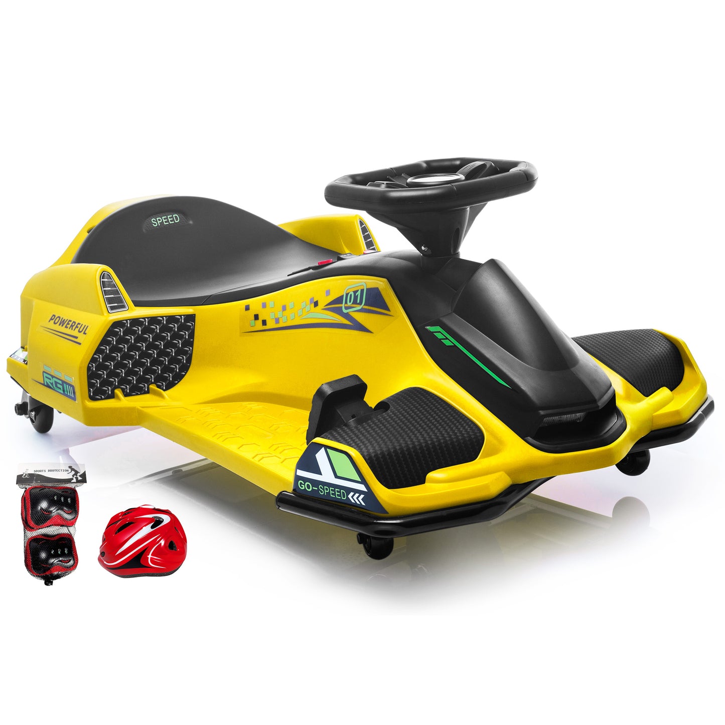 Brushless High-Speed 24V Go Kart, ThunderDrift™ Outdoor Racer Drifter with Variable Speed Throttle and Bonus Protective Gears