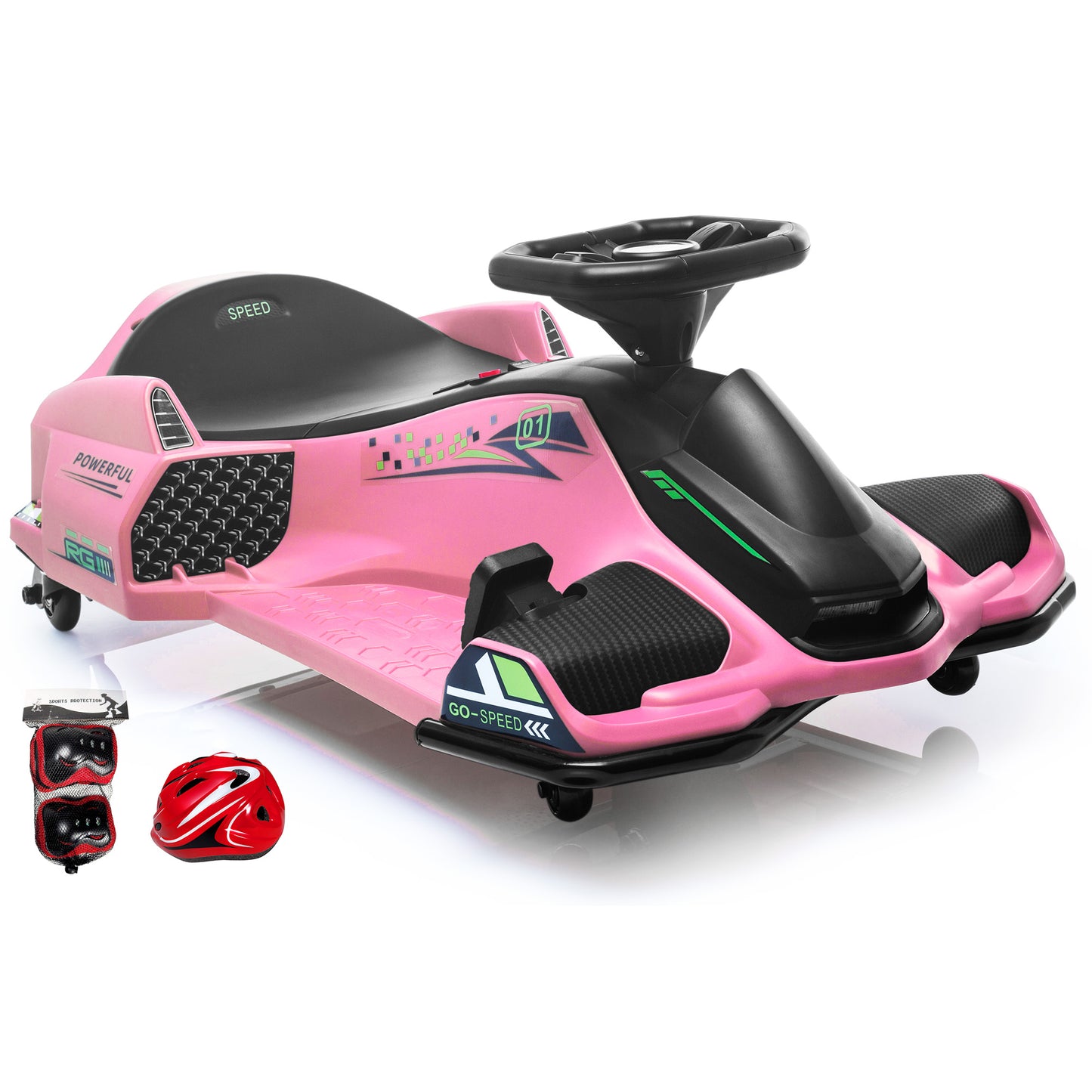Brushless High-Speed 24V Go Kart, ThunderDrift™ Outdoor Racer Drifter with Variable Speed Throttle and Bonus Protective Gears