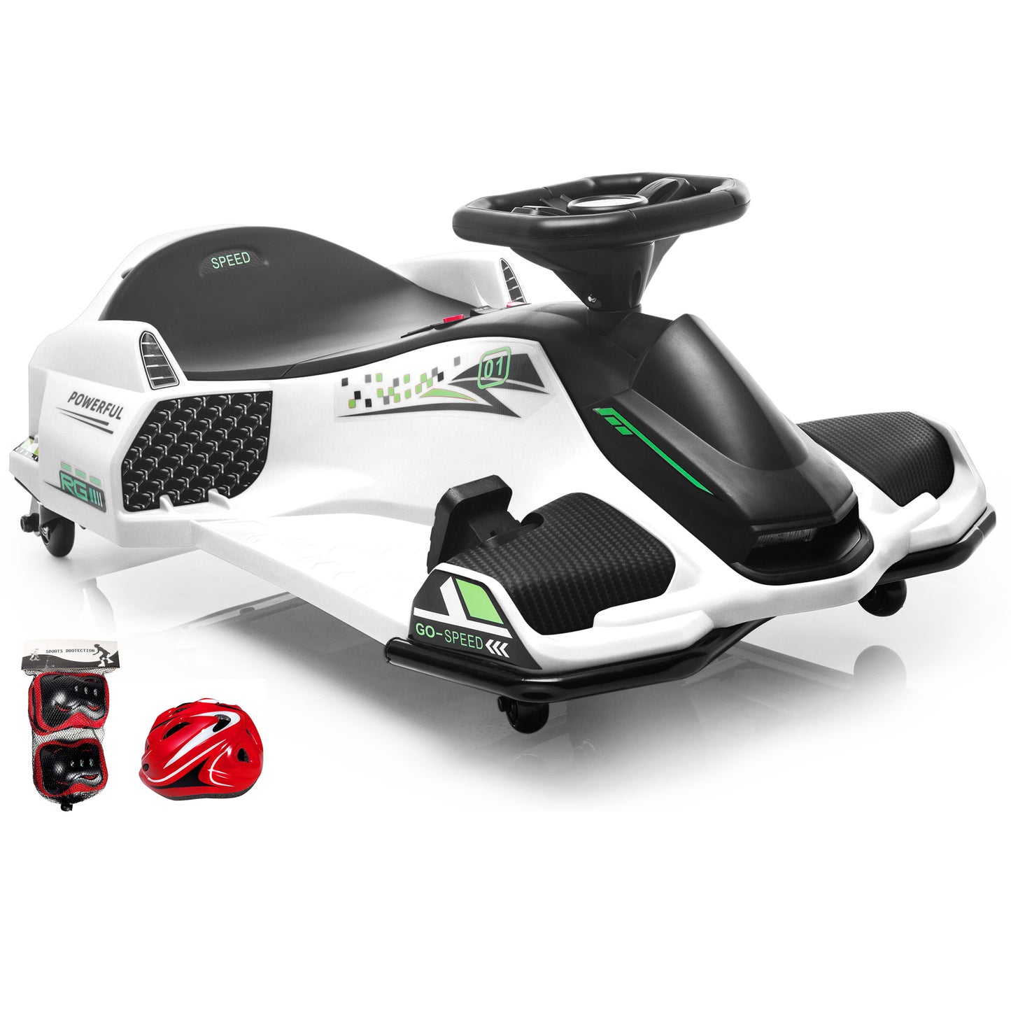 Brushless High-Speed 24V Go Kart, ThunderDrift™ Outdoor Racer Drifter with Variable Speed Throttle and Bonus Protective Gears