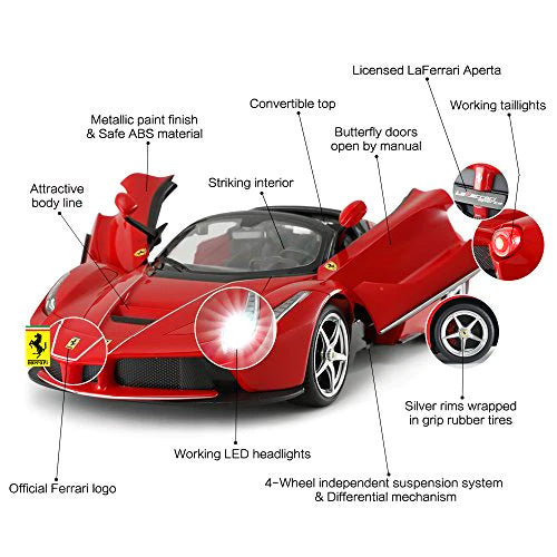 Ferrari LaFerrari Aperta RC Car 1/14 Scale Licensed Remote Control Toy Car with Drift Function, Open Doors and Working Lights by Rastar