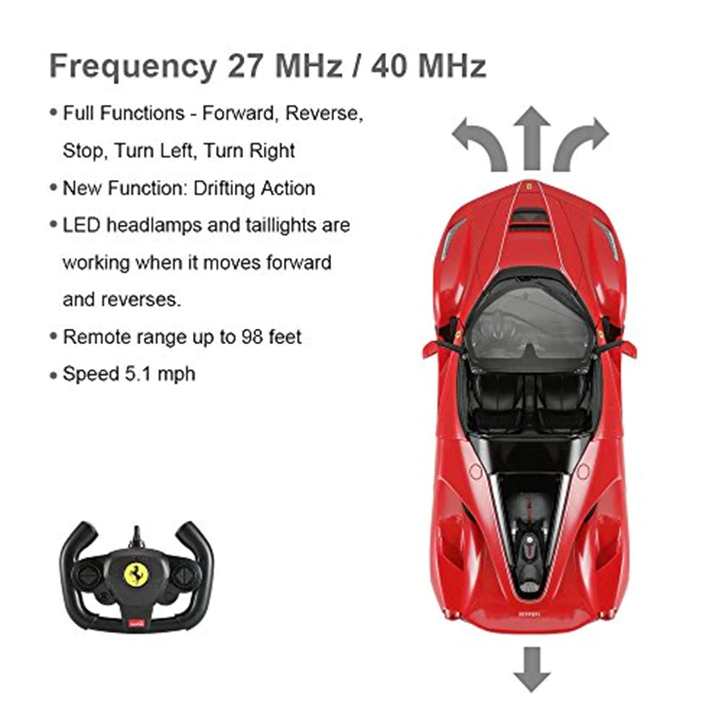 Ferrari LaFerrari Aperta RC Car 1/14 Scale Licensed Remote Control Toy Car with Drift Function, Open Doors and Working Lights by Rastar