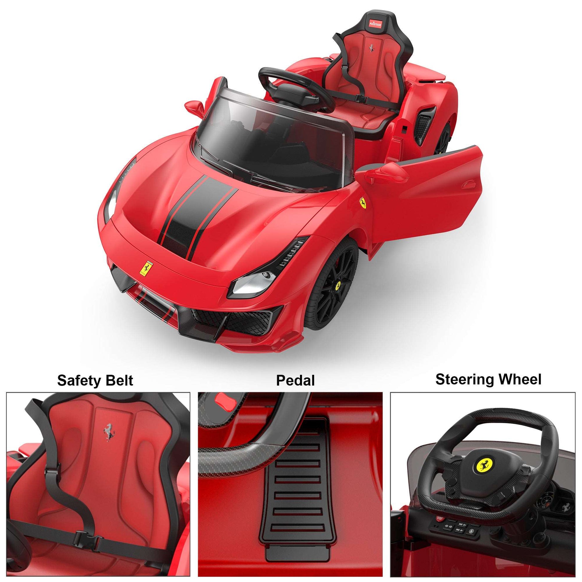Ferrari 488 Pista Spider 12V with Leather Seat and Remote Control, Licensed