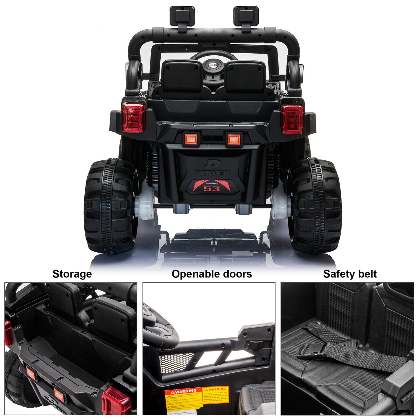 Jeep with Angry Face Grill 12V Kids Ride On Car Toy with Open Doors, Realistic Lights and Remote Control