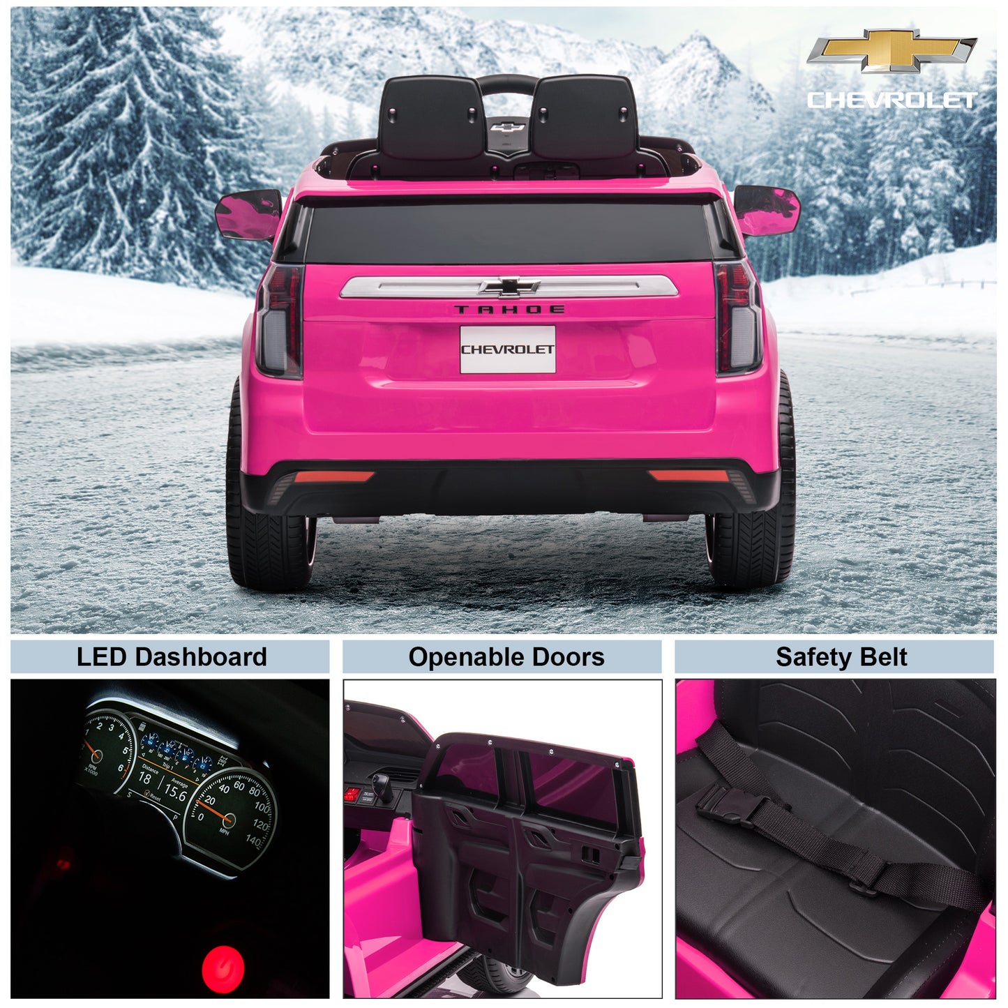 Licensed Chevrolet Tahoe Ride On Car 12V , Kids Ride On Car with Remote Control, 3 Speeds, Spring Suspension, LED Light, Horn, Music, Electric Kids Car