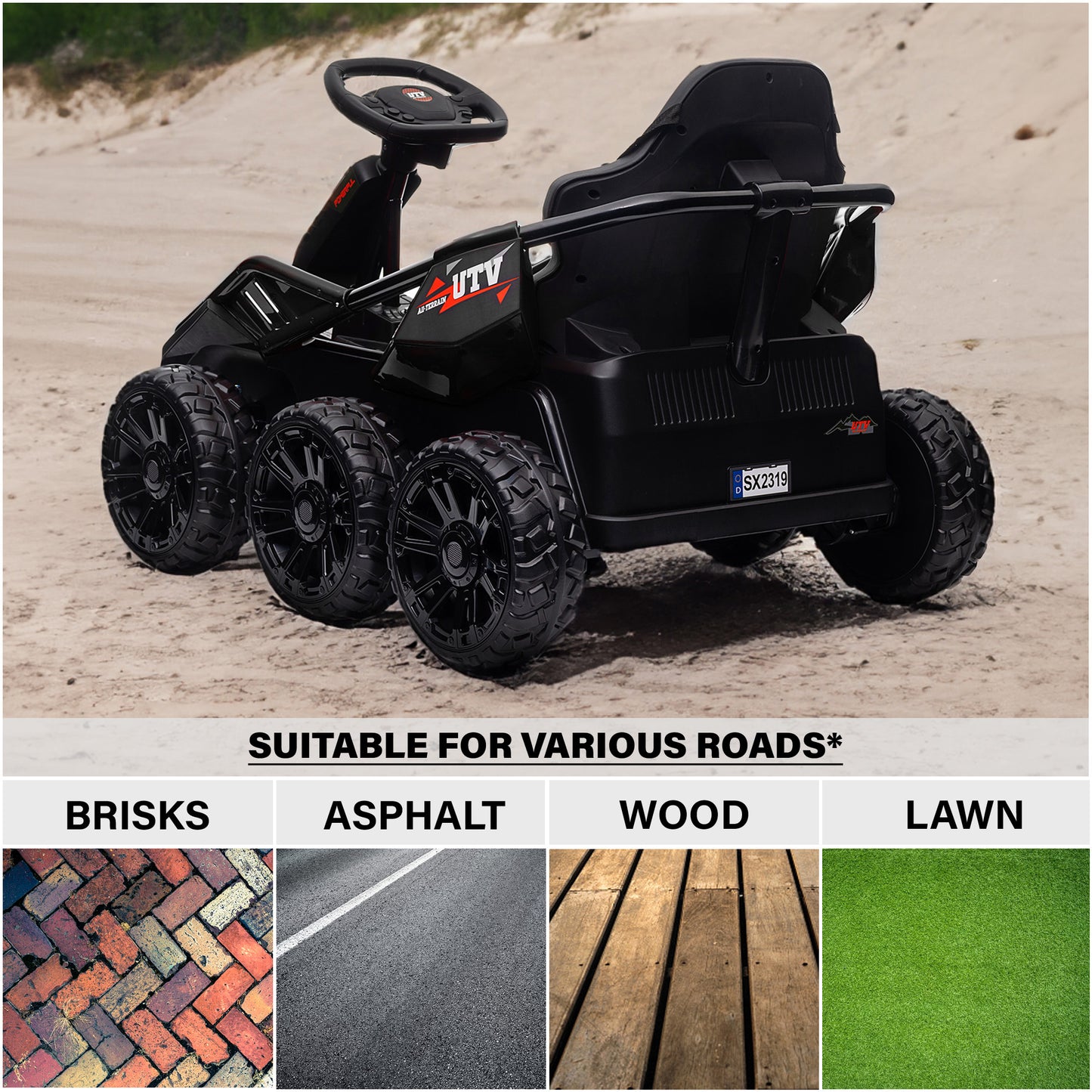 6 Wheel UTV 24V/12V Ride on Car with Remote Control, 4WD/2WD, EVA Tires