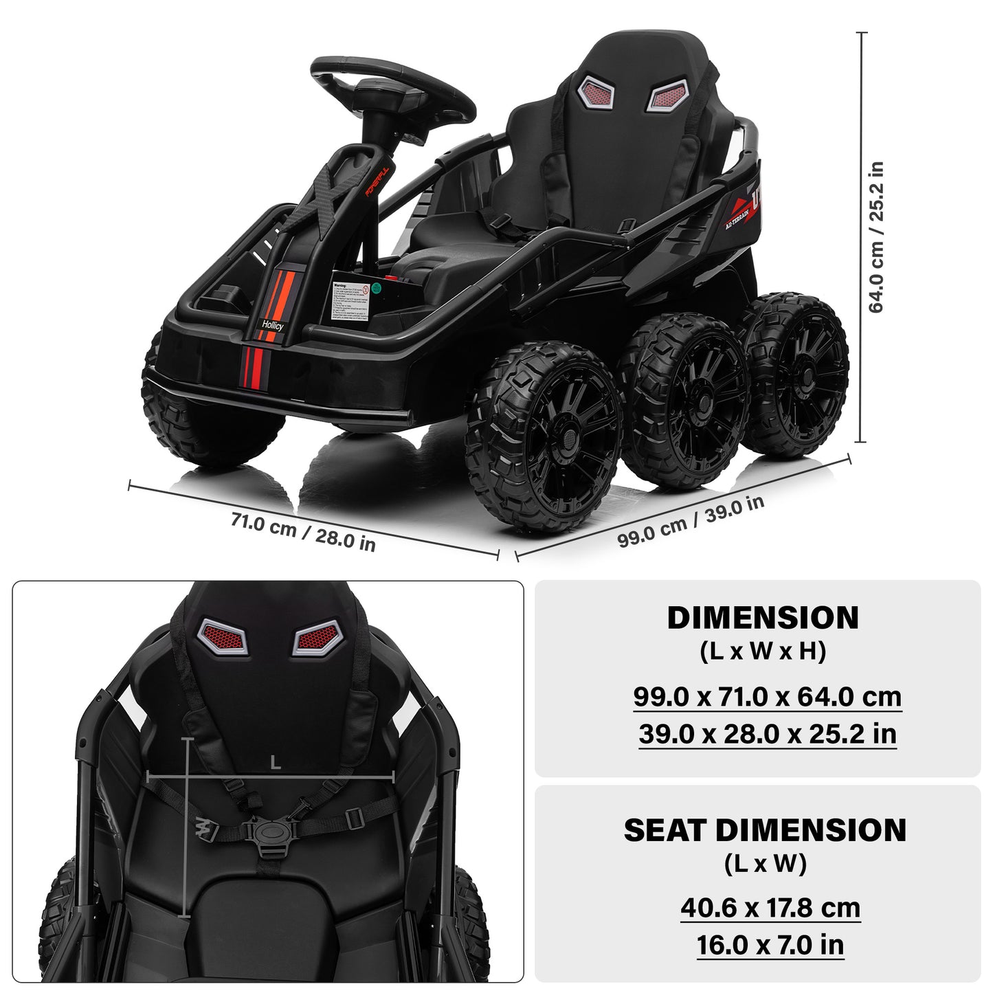 6 Wheel UTV 24V/12V Ride on Car with Remote Control, 4WD/2WD, EVA Tires