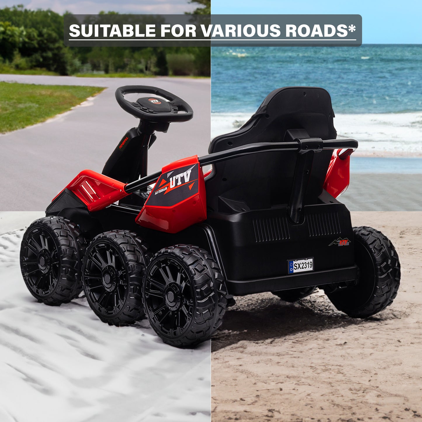 6 Wheel UTV 24V/12V Ride on Car with Remote Control, 4WD/2WD, EVA Tires