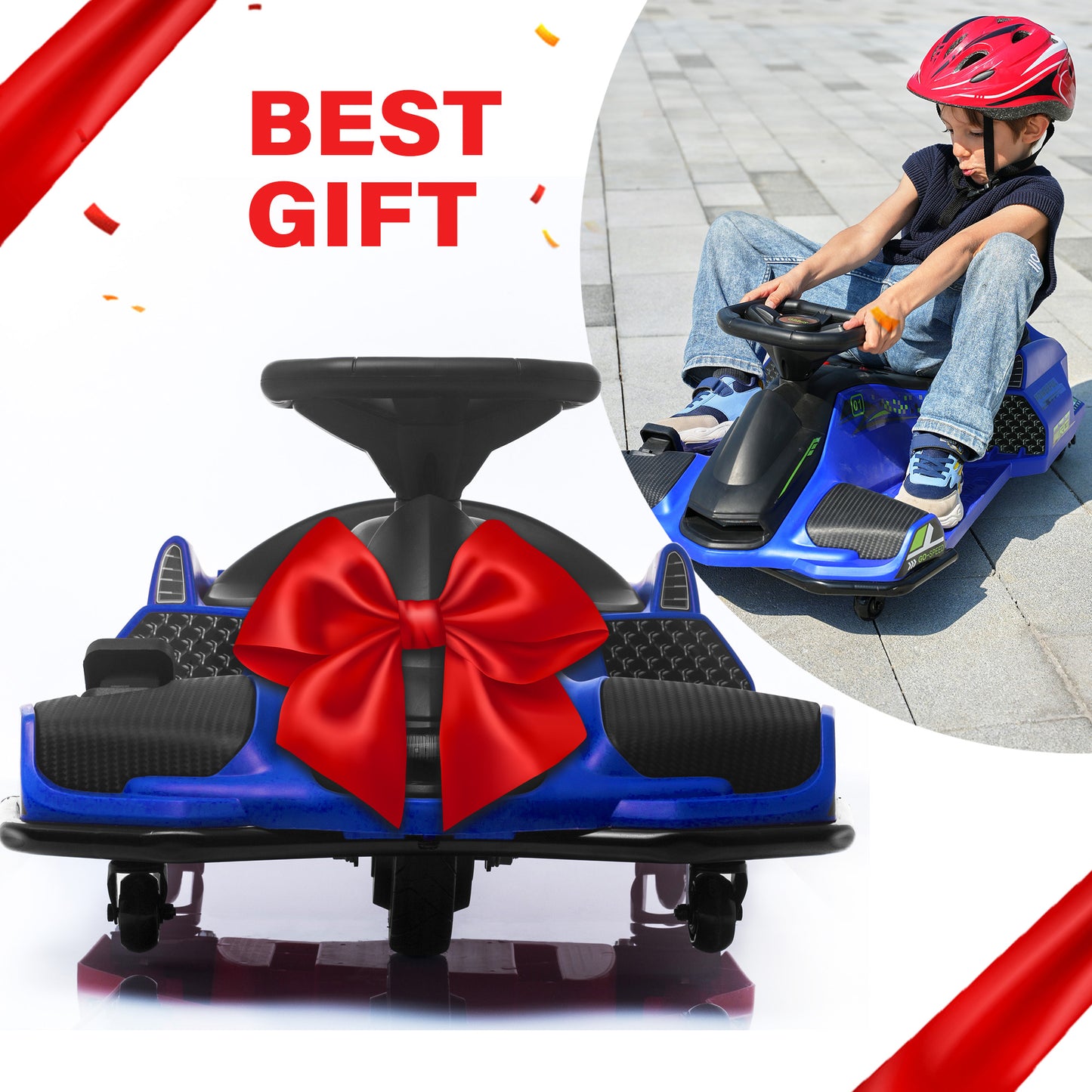 Brushless High-Speed 24V Go Kart, ThunderDrift™ Outdoor Racer Drifter with Variable Speed Throttle and Bonus Protective Gears
