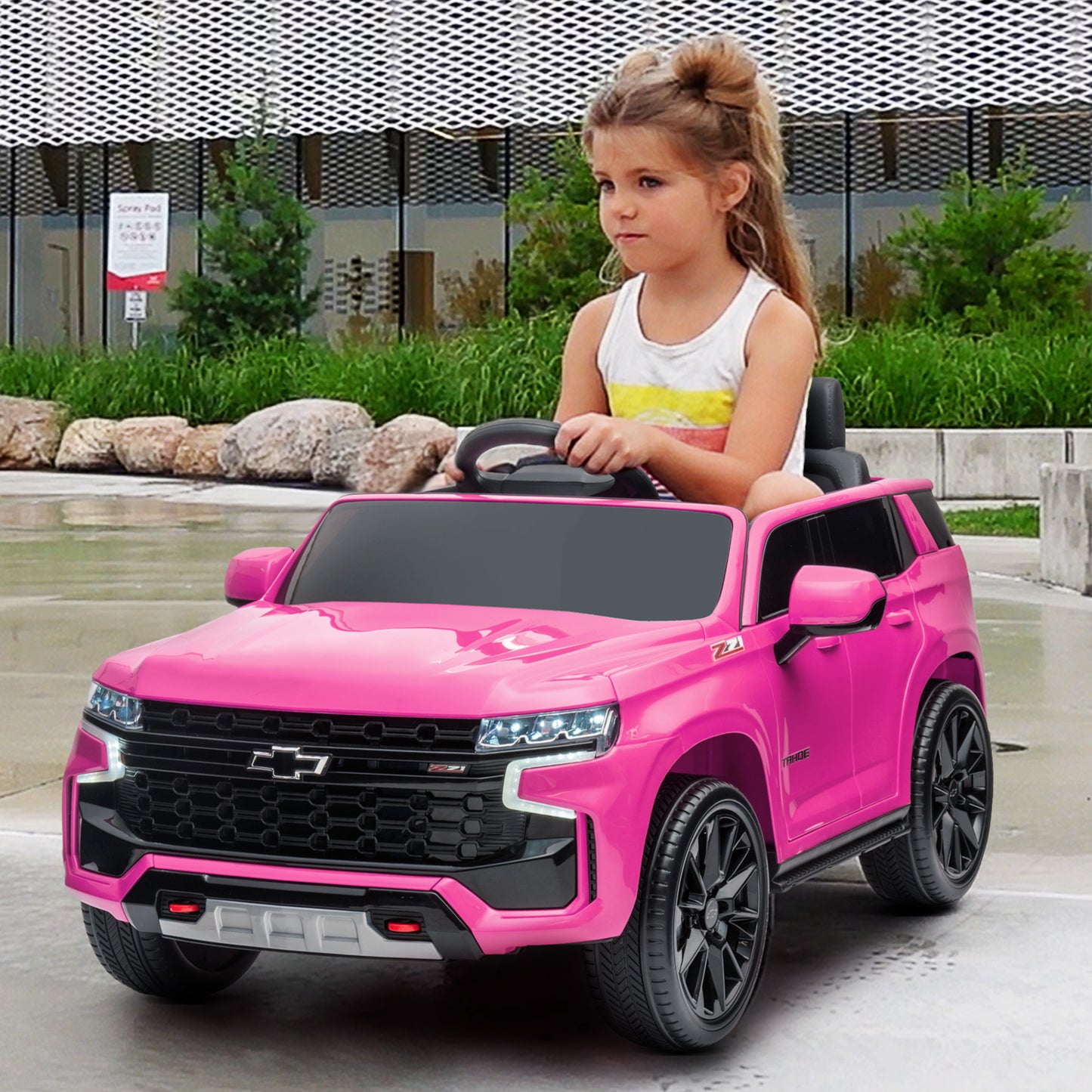 Licensed Chevrolet Tahoe Ride On Car 12V , Kids Ride On Car with Remote Control, 3 Speeds, Spring Suspension, LED Light, Horn, Music, Electric Kids Car