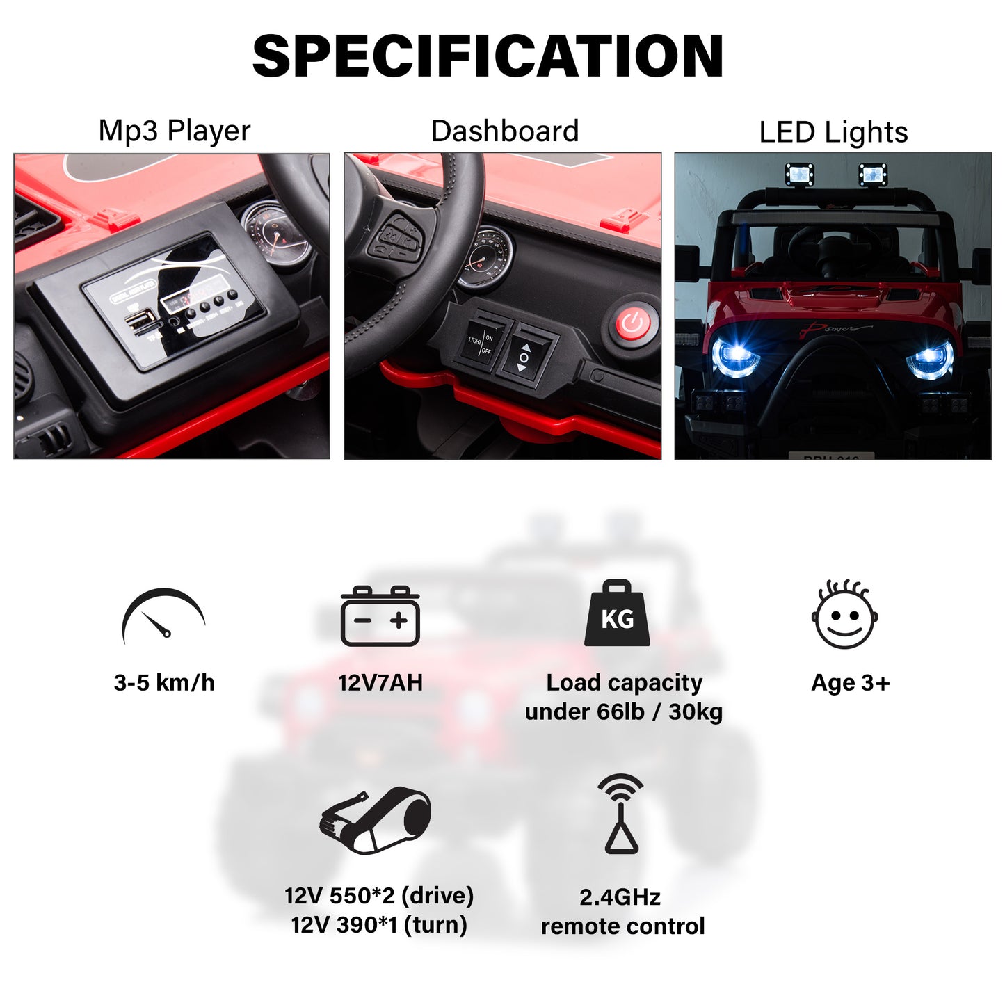 Jeep with Angry Face Grill 12V Kids Ride On Car Toy with Open Doors, Realistic Lights and Remote Control