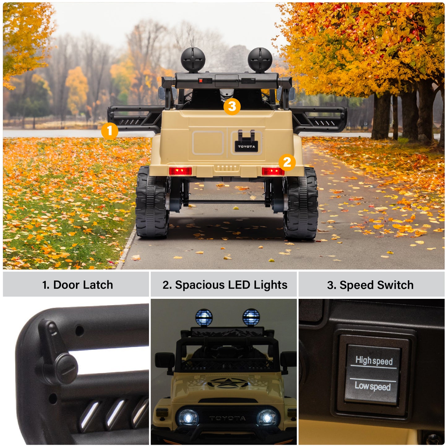 Licensed 12V Toyota FJ Cruiser Ride On Car Toy - 1 Seater | LED | Bluetooth Music | Remote & Pedal Mode
