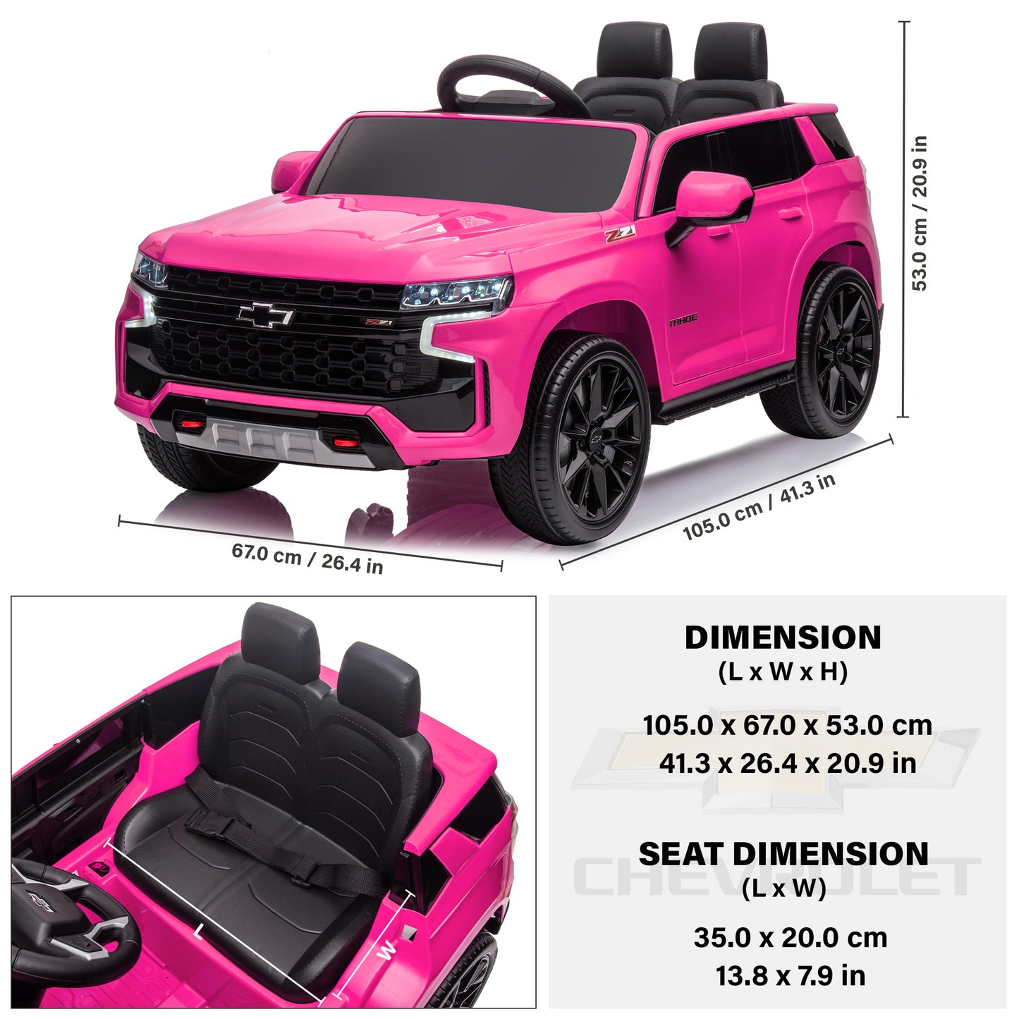 Licensed Chevrolet Tahoe Ride On Car 12V , Kids Ride On Car with Remote Control, 3 Speeds, Spring Suspension, LED Light, Horn, Music, Electric Kids Car