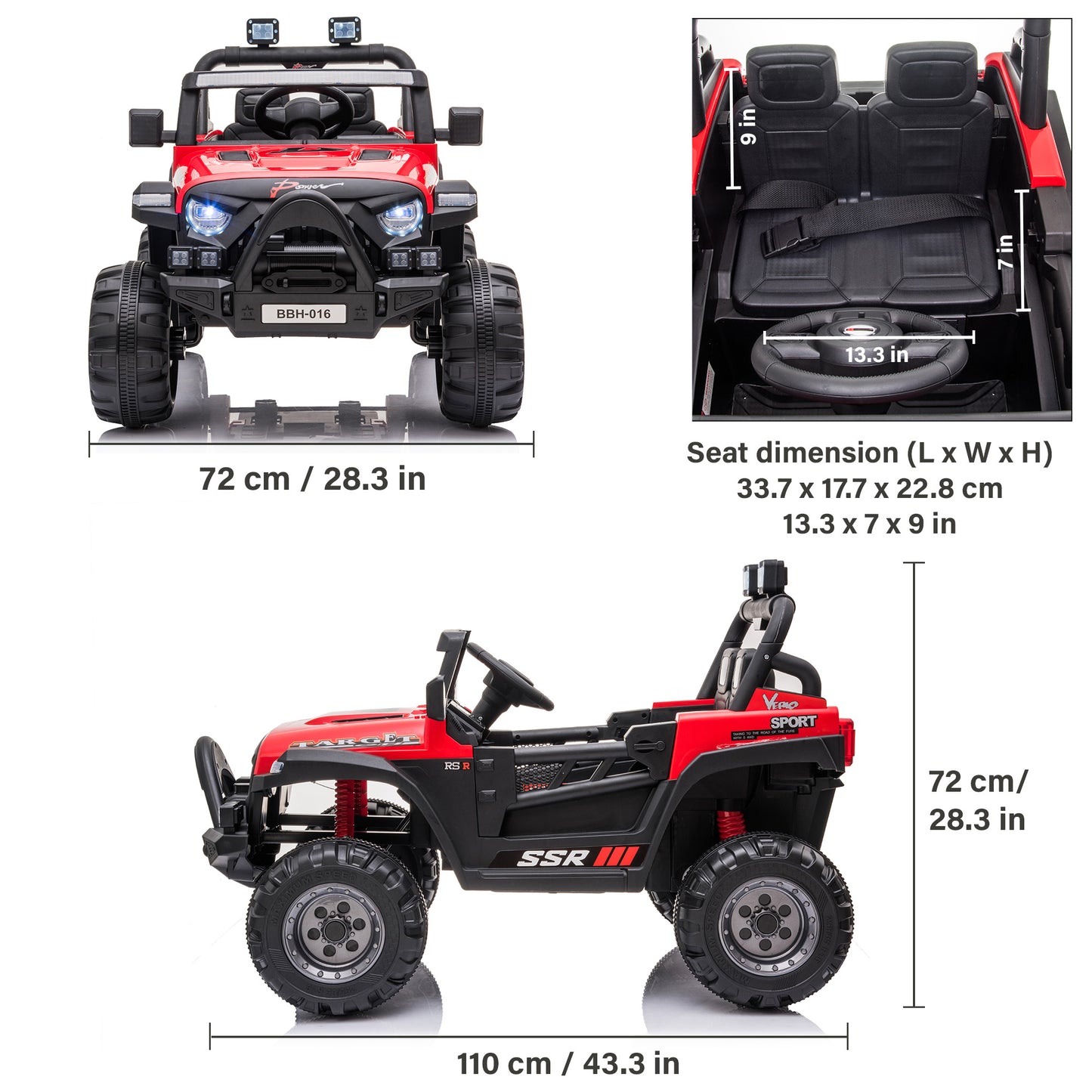 Jeep with Angry Face Grill 12V Kids Ride On Car Toy with Open Doors, Realistic Lights and Remote Control