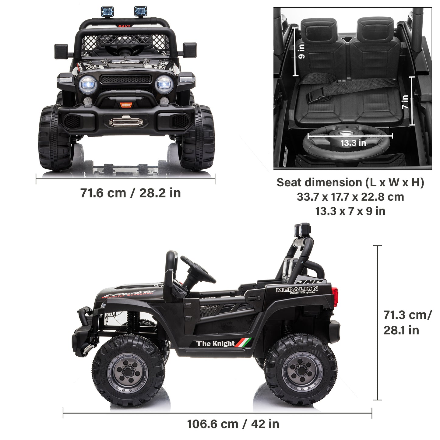 Jeep 12V Kids Ride On Car Toy with Open Doors, Realistic Lights and Remote Control