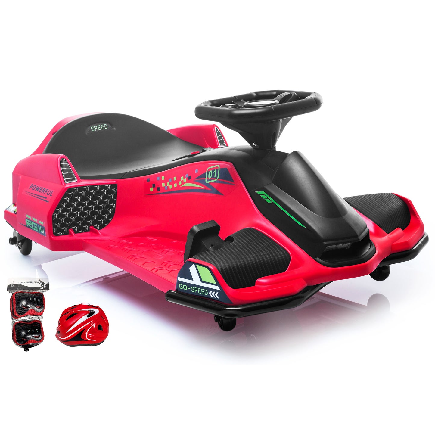 Brushless High-Speed 24V Go Kart, ThunderDrift™ Outdoor Racer Drifter with Variable Speed Throttle and Bonus Protective Gears