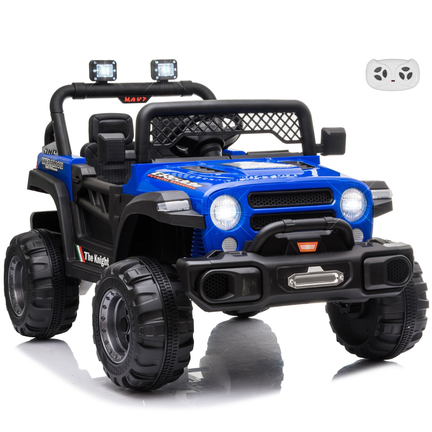 Jeep 12V Kids Ride On Car Toy with Open Doors, Realistic Lights and Remote Control