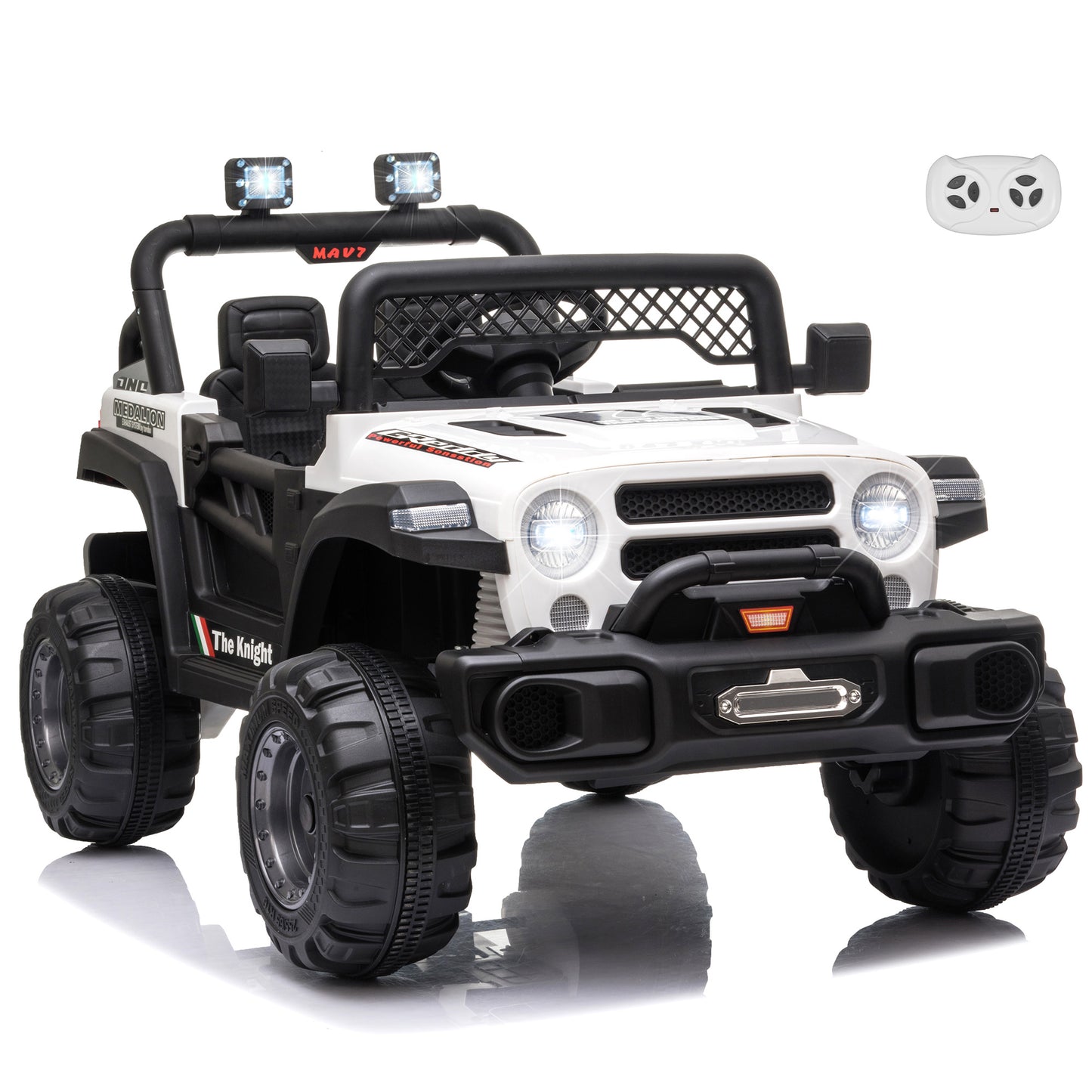 Jeep 12V Kids Ride On Car Toy with Open Doors, Realistic Lights and Remote Control