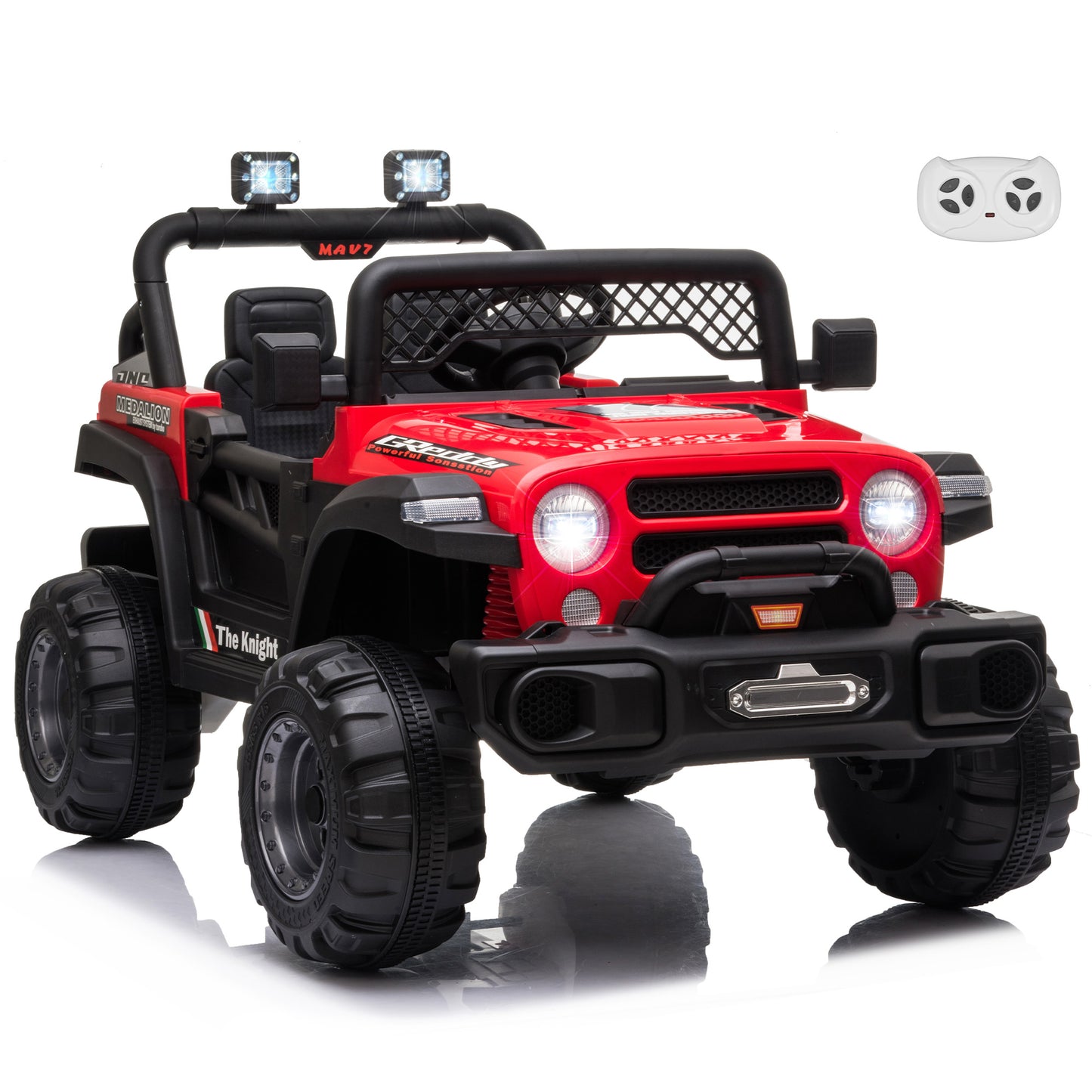 Jeep 12V Kids Ride On Car Toy with Open Doors, Realistic Lights and Remote Control