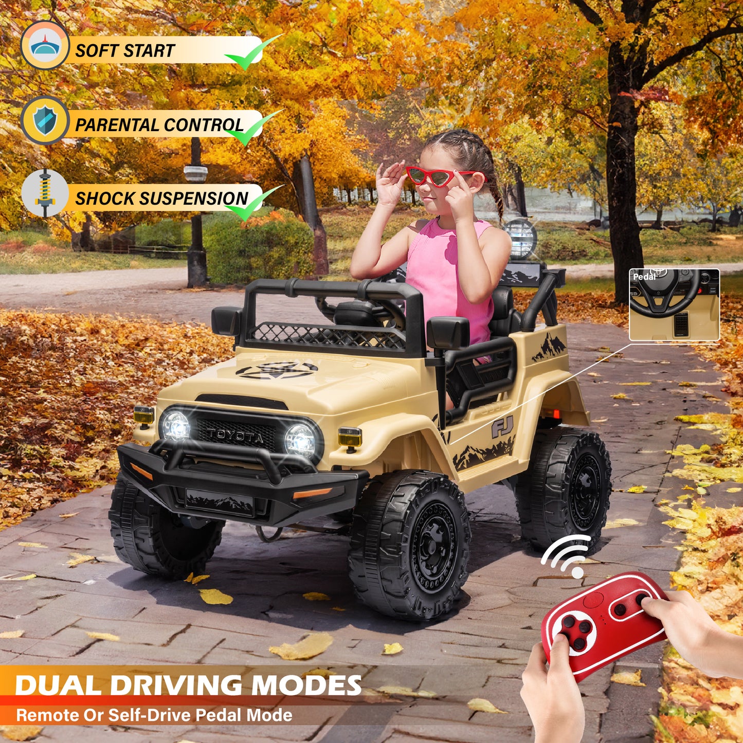 Licensed 12V Toyota FJ Cruiser Ride On Car Toy - 1 Seater | LED | Bluetooth Music | Remote & Pedal Mode