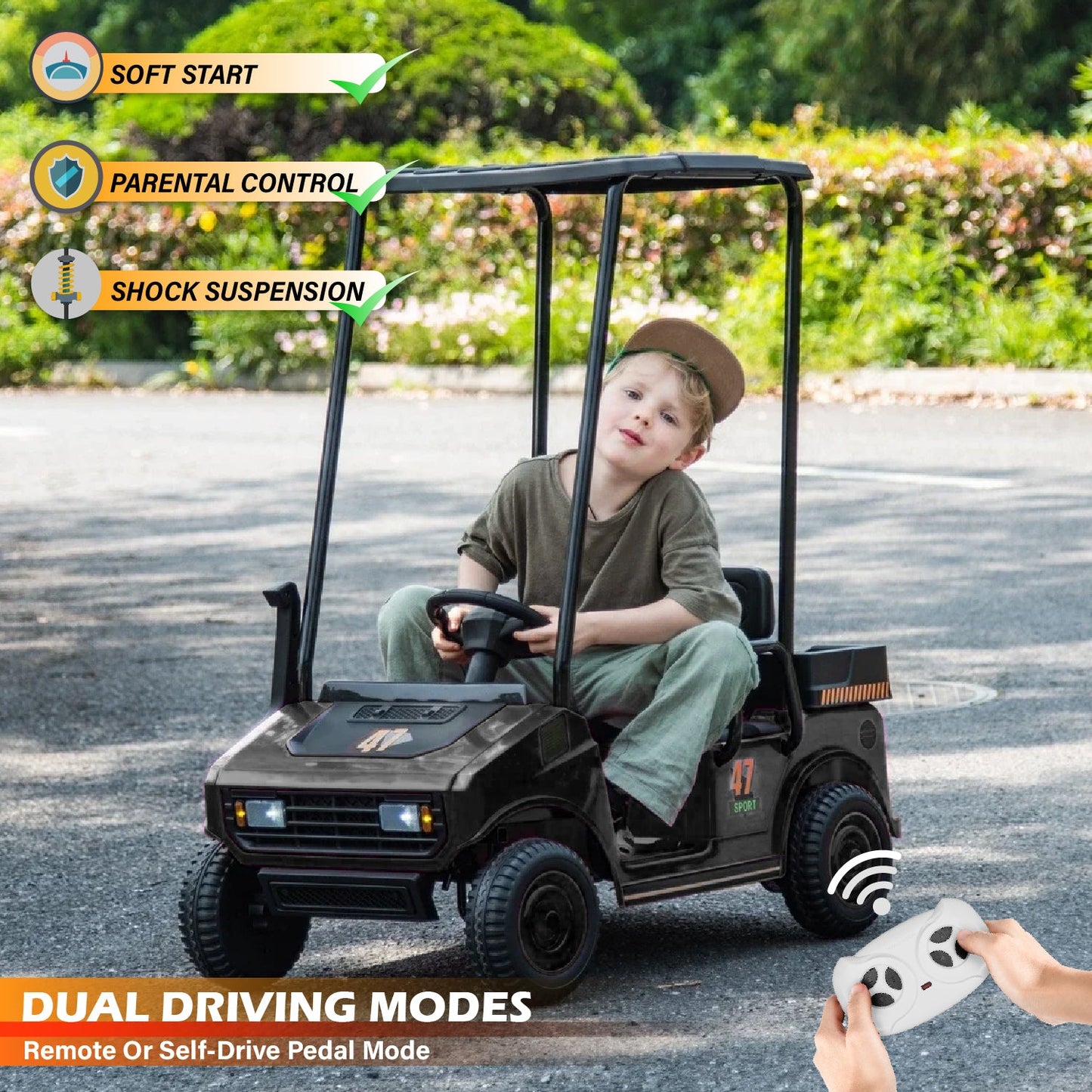 Parental Remote Control Kids Golf Kart Ride-On Car with Forward and Reverse