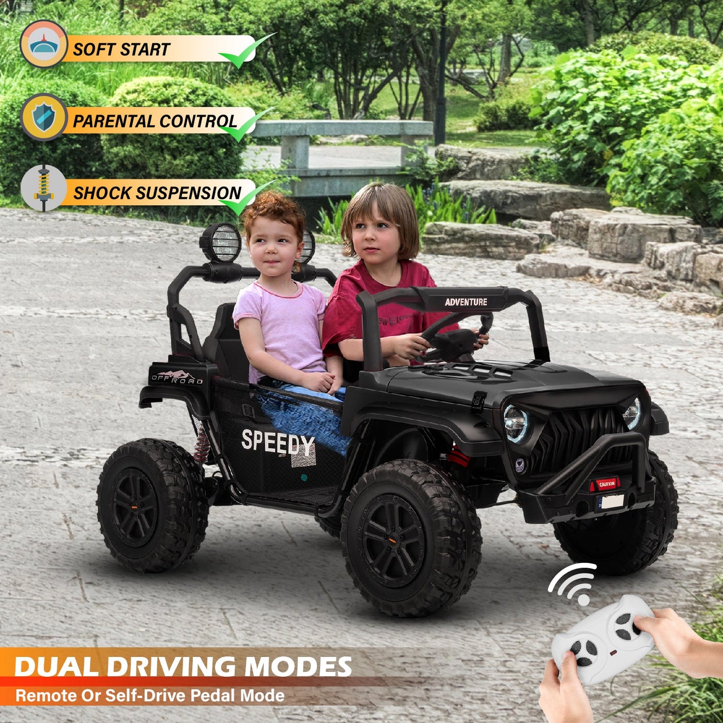 Powerful quad-motor 2 seater kids electric buggy for all terrains