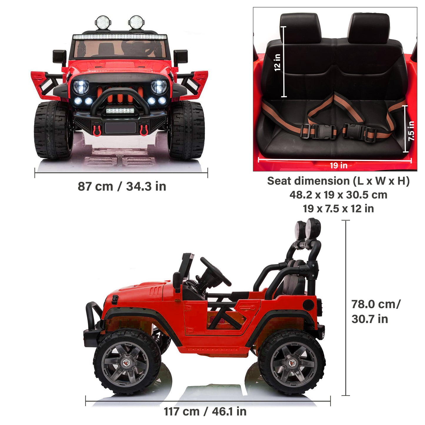 Jeep Wrangler 12V & 24V 2 Seater Classic Ride on Car Toy with Remote Control and MP3 Player