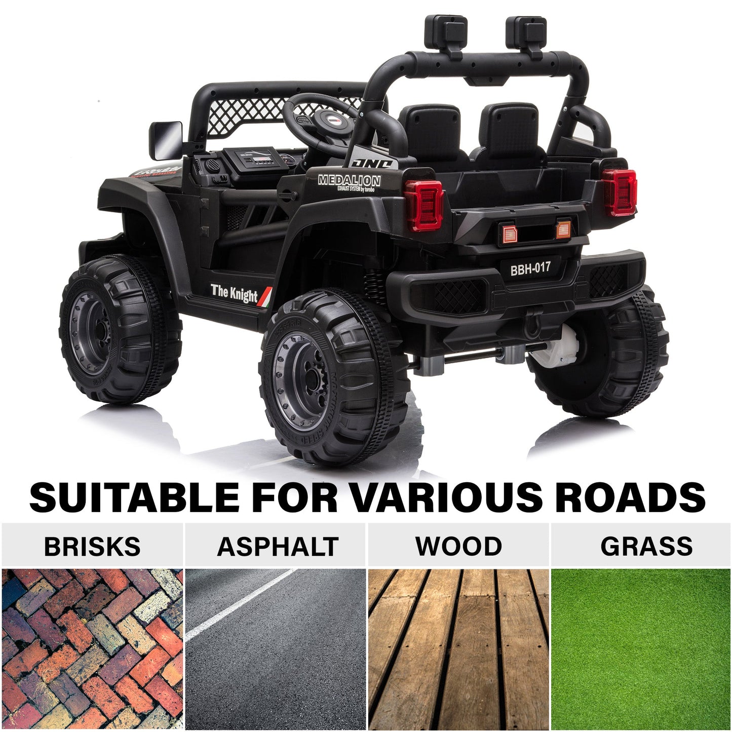 Jeep 12V Kids Ride On Car Toy with Open Doors, Realistic Lights and Remote Control