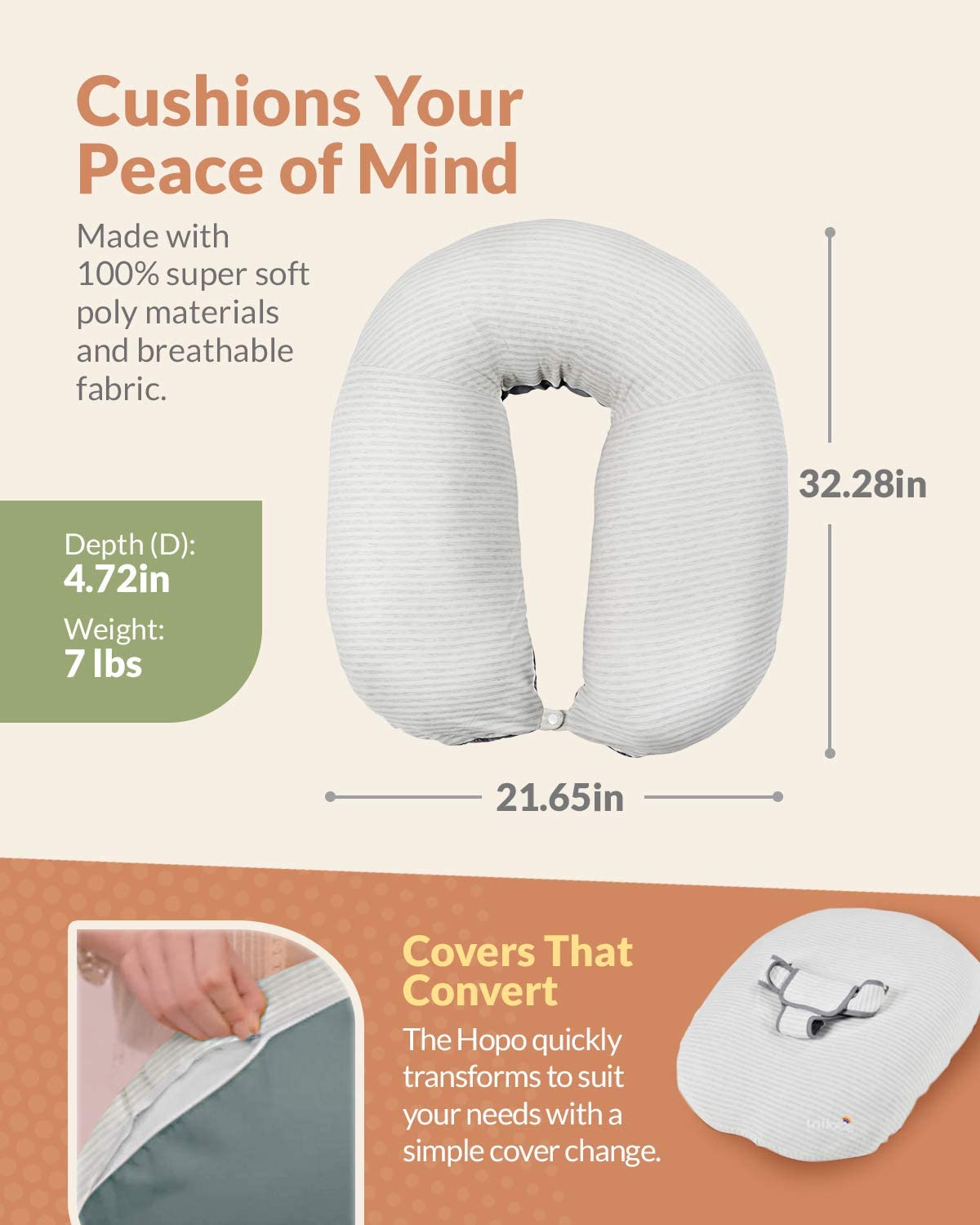 Unilove Hopo 7-in-1 Pregnancy & Nursing Pillow Gray