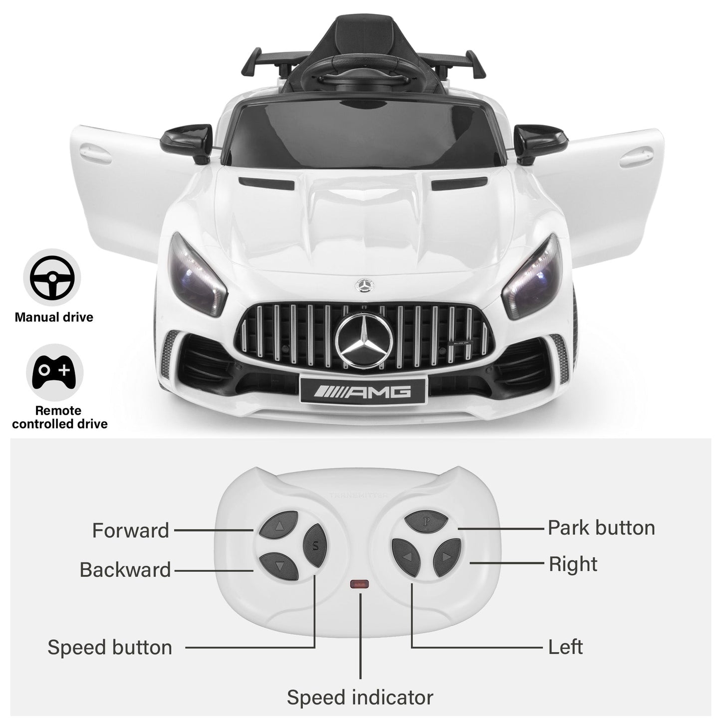 Mercedes-Benz AMG GTR with Remote Control. 1 Seater Ride on Car 12V Licensed