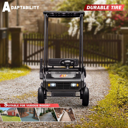 24V Electric Golf Cart Ride-On Car for Kids with Durable Tires and Roof Frame