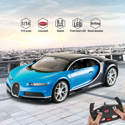 Bugatti Chiron RC Car 1/14 Scale Licensed Remote Control Toy Car with Working Lights by Rastar