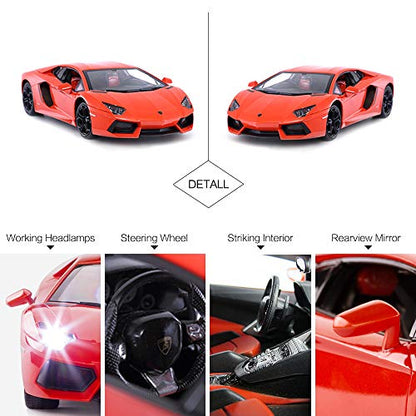 RASTAR RC Lamborghini Toy Car, 1:14 Lamborghini Aventador LP700-4 Remote Control Car, Working Lights - Orange - Voltz Toys