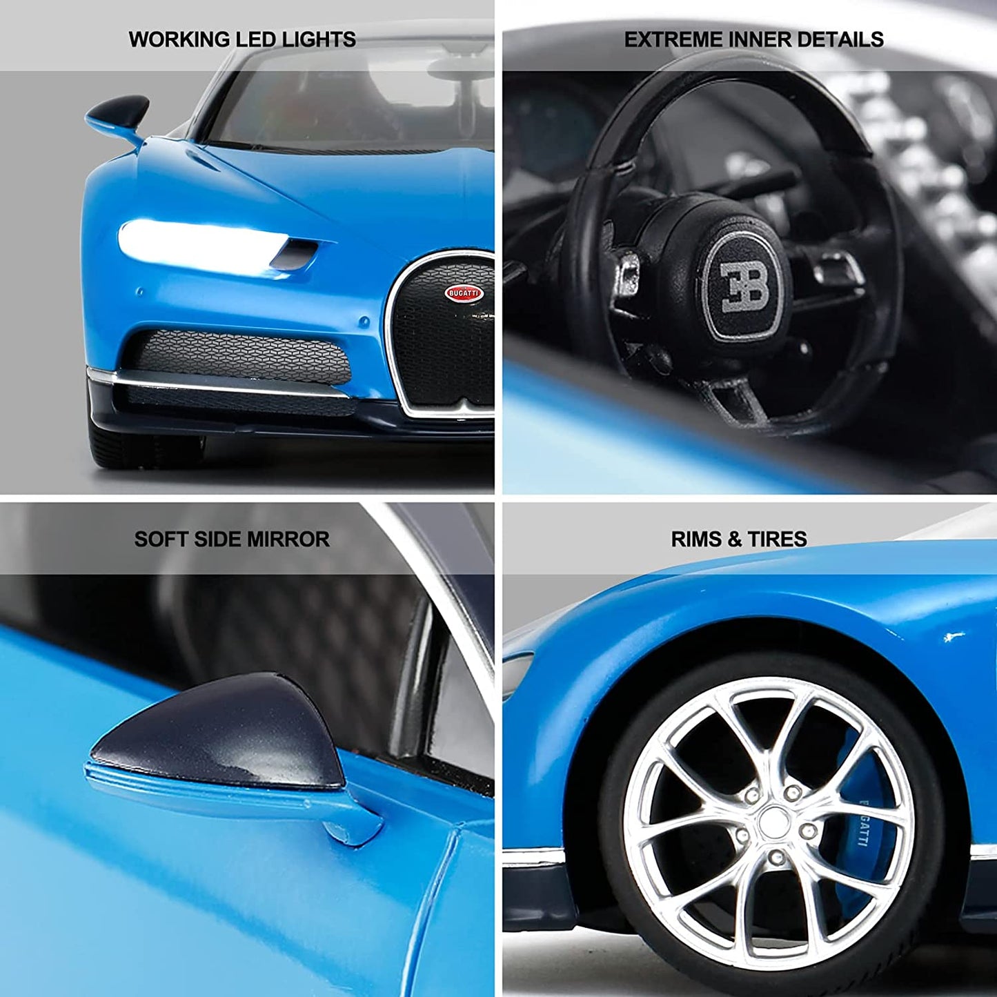 Bugatti Chiron RC Car 1/14 Scale Licensed Remote Control Toy Car with Working Lights by Rastar