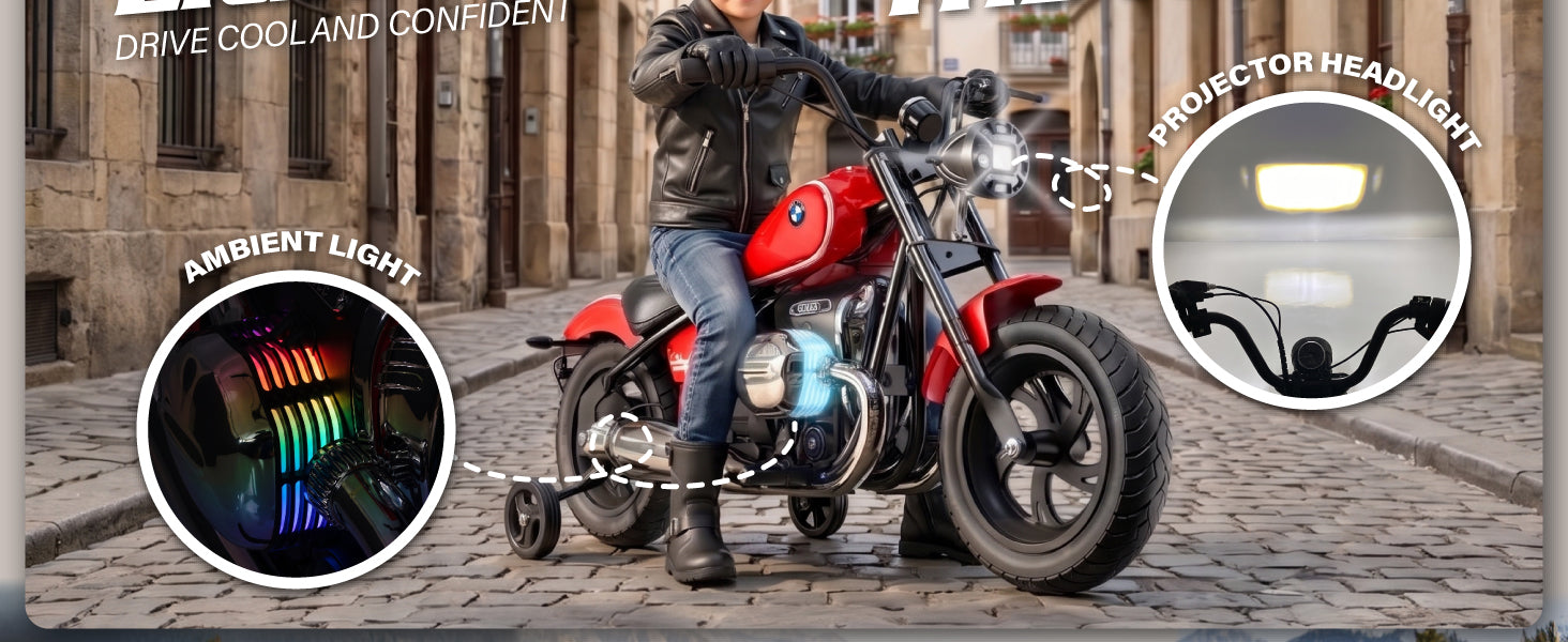 BMW R 18 Kids Ride-On Motorcycle with LED Headlight and Ambient Lights