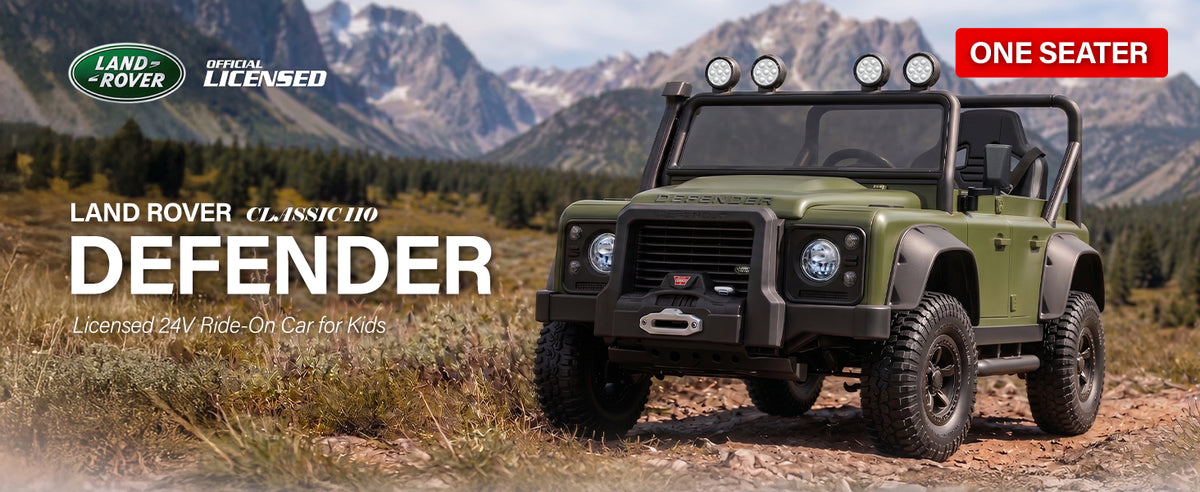 Officially licensed Land Rover Defender Classic 110 24V single-seat kids ride-on car in green