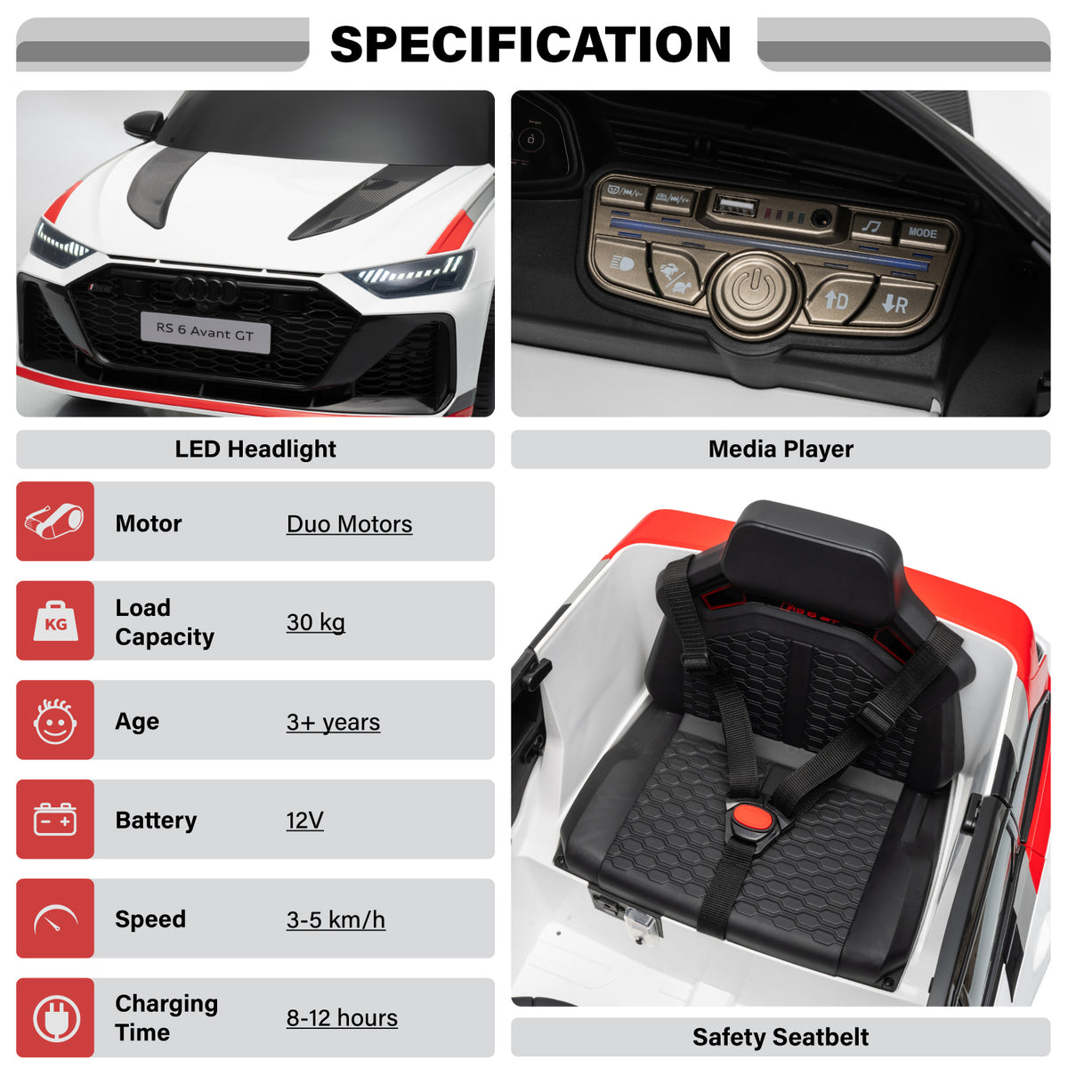 Officially Licensed Audi RS 6 Avant GT 12V Single-Seat Kids Ride-On Car with Remote Control