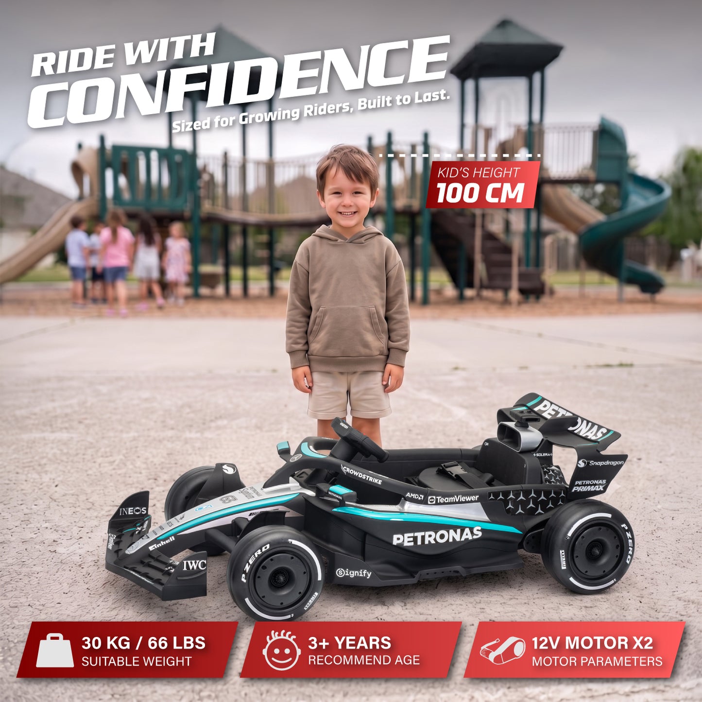 Officially Licensed Mercedes-AMG F1 W16 24V Lithium Kids Ride-On Car with Remote Control