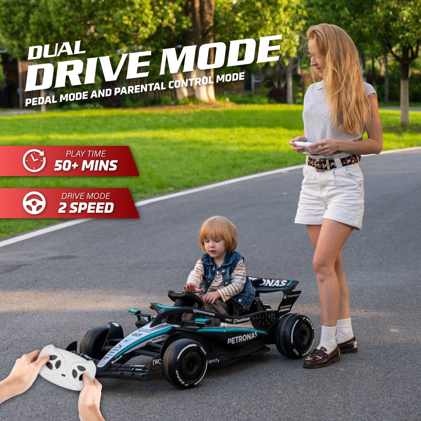 Officially Licensed Mercedes-AMG F1 W16 24V Lithium Kids Ride-On Car with Remote Control