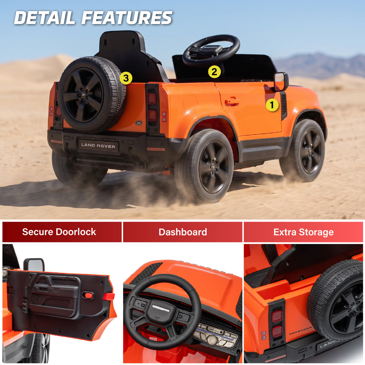 Official Licensed Land Rover Defender 110 12V Kids Ride-On Car with Parental Remote Control