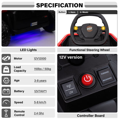 6 Wheel UTV 24V/12V Ride on Car with Remote Control, 4WD/2WD, EVA Tires
