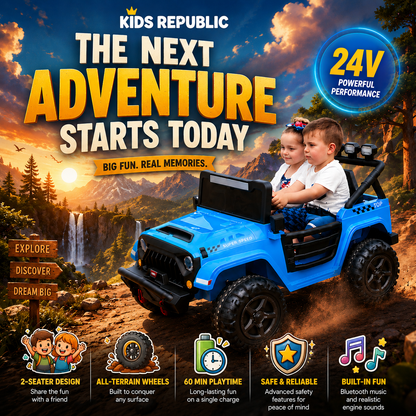 HAVOC 2 Seater Jeep 24V Kids Ride On Car Toy with Open Doors, Realistic Lights and Remote Control