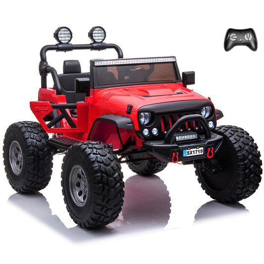 Lifted Monster Jeep with Remote Control, Leather Seat and Rubber Tires Classic 2 Seater 12V/24V