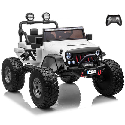 Lifted Monster Jeep with Remote Control, Leather Seat and Rubber Tires Classic 2 Seater 12V/24V