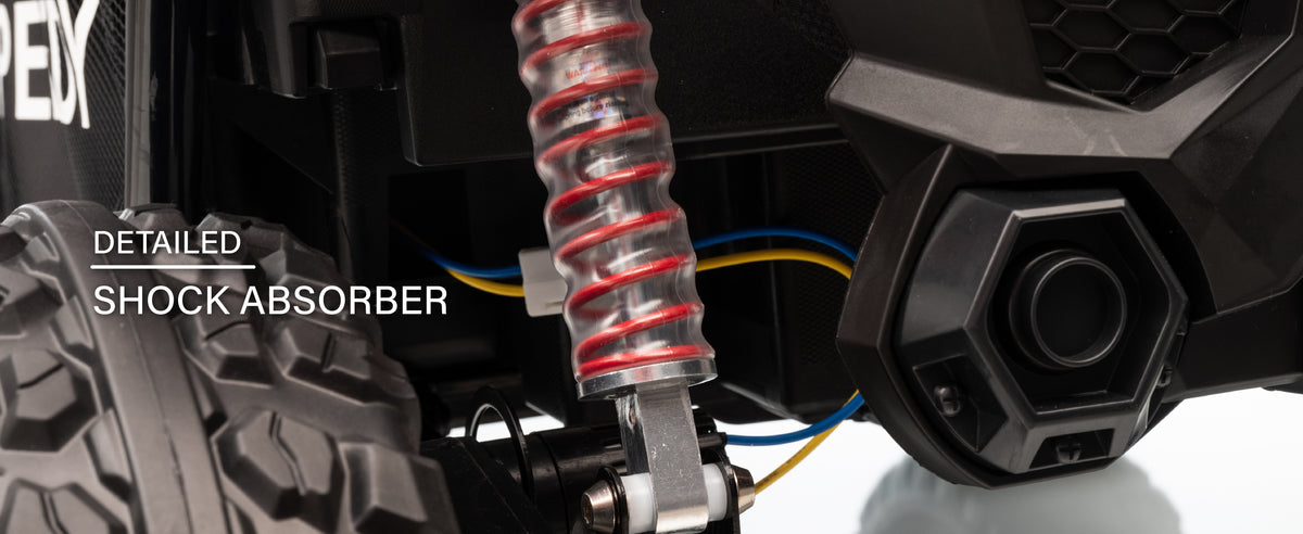 24V kids UTV ride-on car rear shock absorber suspension detail