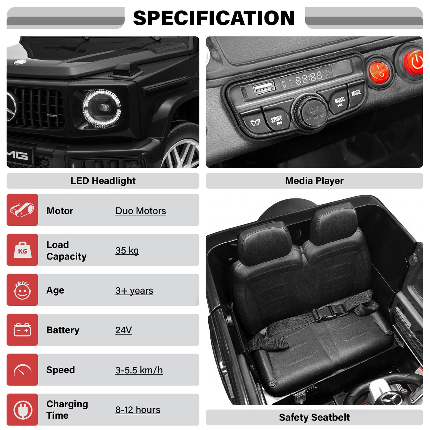 Licensed Mercedes Benz AMG G63 24V Kids' Ride On Car with Parental Remote Control, LED Lights