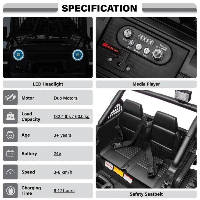 2026 NEW JEEP OUTREACH 2 Seater 24V Jeep Style Kids Ride On Car with Parental Remote Control