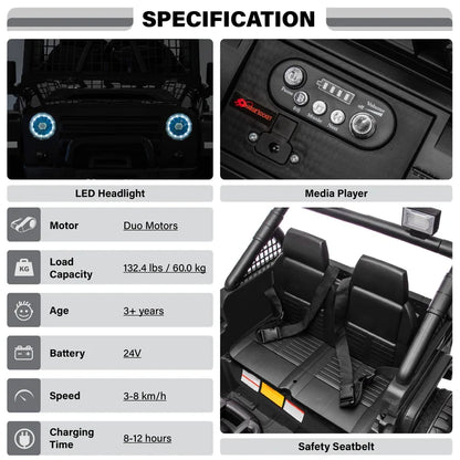 2026 NEW JEEP OUTREACH 2 Seater 24V Jeep Style Kids Ride On Car with Parental Remote Control